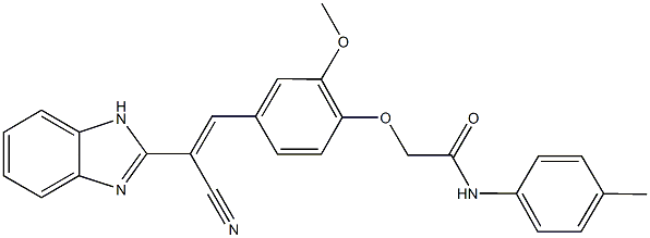 2-{4-[2-(1H-benzimidazol-2-yl)-2-cyanovinyl]-2-methoxyphenoxy}-N-(4-methylphenyl)acetamide 结构式