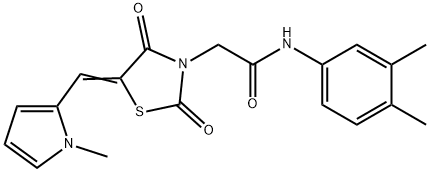 N-(3,4-dimethylphenyl)-2-{5-[(1-methyl-1H-pyrrol-2-yl)methylene]-2,4-dioxo-1,3-thiazolidin-3-yl}acetamide 结构式