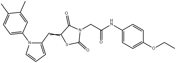 2-(5-{[1-(3,4-dimethylphenyl)-1H-pyrrol-2-yl]methylene}-2,4-dioxo-1,3-thiazolidin-3-yl)-N-(4-ethoxyphenyl)acetamide 结构式