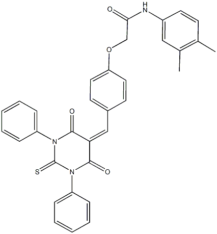 N-(3,4-dimethylphenyl)-2-{4-[(4,6-dioxo-1,3-diphenyl-2-thioxotetrahydropyrimidin-5(2H)-ylidene)methyl]phenoxy}acetamide 结构式