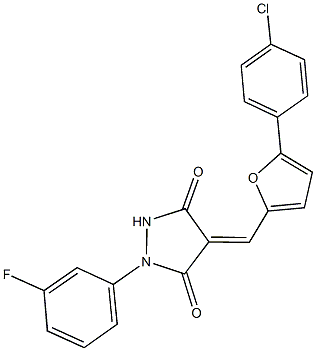 4-{[5-(4-chlorophenyl)-2-furyl]methylene}-1-(3-fluorophenyl)-3,5-pyrazolidinedione 结构式