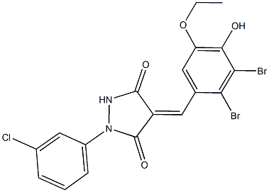 1-(3-chlorophenyl)-4-(2,3-dibromo-5-ethoxy-4-hydroxybenzylidene)-3,5-pyrazolidinedione 结构式