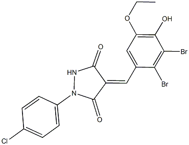 1-(4-chlorophenyl)-4-(2,3-dibromo-5-ethoxy-4-hydroxybenzylidene)-3,5-pyrazolidinedione 结构式