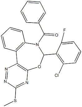 7-benzoyl-6-(2-chloro-6-fluorophenyl)-6,7-dihydro[1,2,4]triazino[5,6-d][3,1]benzoxazepin-3-yl methyl sulfide 结构式
