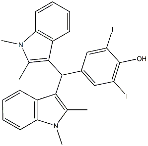 4-[bis(1,2-dimethyl-1H-indol-3-yl)methyl]-2,6-diiodophenol 结构式