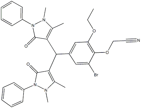 {4-[bis(1,5-dimethyl-3-oxo-2-phenyl-2,3-dihydro-1H-pyrazol-4-yl)methyl]-2-bromo-6-ethoxyphenoxy}acetonitrile 结构式