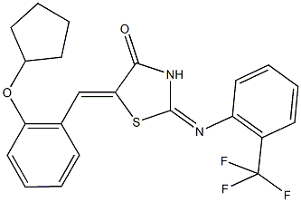 5-[2-(cyclopentyloxy)benzylidene]-2-{[2-(trifluoromethyl)phenyl]imino}-1,3-thiazolidin-4-one 结构式