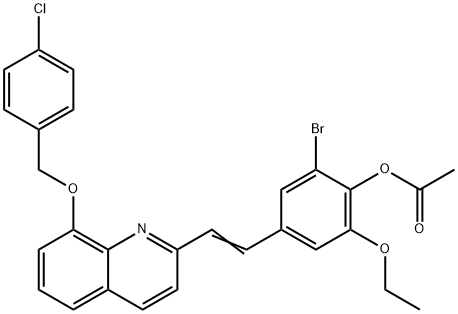 2-bromo-4-(2-{8-[(4-chlorobenzyl)oxy]-2-quinolinyl}vinyl)-6-ethoxyphenyl acetate 结构式