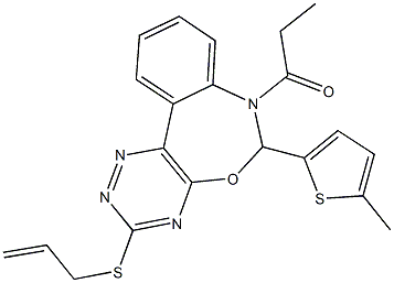 allyl 6-(5-methyl-2-thienyl)-7-propionyl-6,7-dihydro[1,2,4]triazino[5,6-d][3,1]benzoxazepin-3-yl sulfide 结构式