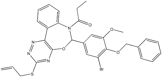 3-(allylsulfanyl)-6-[4-(benzyloxy)-3-bromo-5-methoxyphenyl]-7-propionyl-6,7-dihydro[1,2,4]triazino[5,6-d][3,1]benzoxazepine 结构式