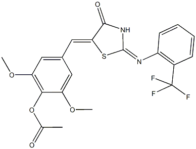 2,6-dimethoxy-4-[(4-oxo-2-{[2-(trifluoromethyl)phenyl]imino}-1,3-thiazolidin-5-ylidene)methyl]phenyl acetate 结构式