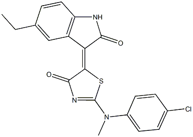 3-(2-[4-chloro(methyl)anilino]-4-oxo-1,3-thiazol-5(4H)-ylidene)-5-ethyl-1,3-dihydro-2H-indol-2-one 结构式