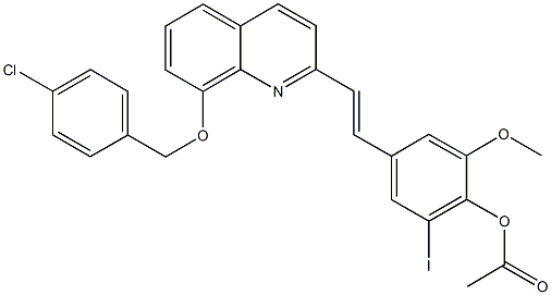 4-(2-{8-[(4-chlorobenzyl)oxy]-2-quinolinyl}vinyl)-2-iodo-6-methoxyphenyl acetate 结构式