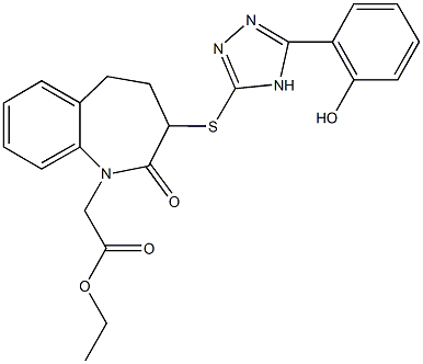 ethyl (3-{[5-(2-hydroxyphenyl)-4H-1,2,4-triazol-3-yl]sulfanyl}-2-oxo-2,3,4,5-tetrahydro-1H-1-benzazepin-1-yl)acetate 结构式