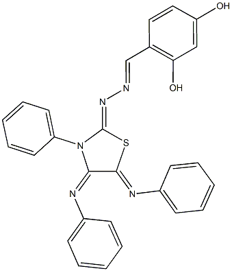 2,4-dihydroxybenzaldehyde [3-phenyl-4,5-bis(phenylimino)-1,3-thiazolidin-2-ylidene]hydrazone 结构式