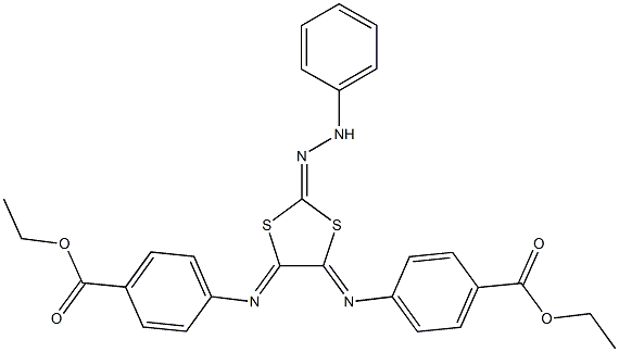 ethyl 4-{[5-{[4-(ethoxycarbonyl)phenyl]imino}-2-(phenylhydrazono)-1,3-dithiolan-4-ylidene]amino}benzoate 结构式