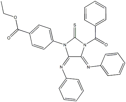 ethyl 4-[3-benzoyl-4,5-bis(phenylimino)-2-thioxoimidazolidin-1-yl]benzoate 结构式