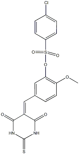 5-[(4,6-dioxo-2-thioxotetrahydropyrimidin-5(2H)-ylidene)methyl]-2-methoxyphenyl 4-chlorobenzenesulfonate 结构式