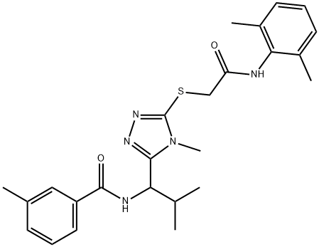 N-[1-(5-{[2-(2,6-dimethylanilino)-2-oxoethyl]sulfanyl}-4-methyl-4H-1,2,4-triazol-3-yl)-2-methylpropyl]-3-methylbenzamide 结构式