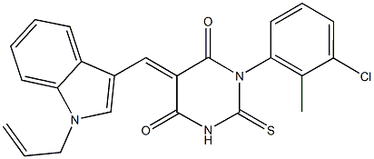 5-[(1-allyl-1H-indol-3-yl)methylene]-1-(3-chloro-2-methylphenyl)-2-thioxodihydro-4,6(1H,5H)-pyrimidinedione 结构式