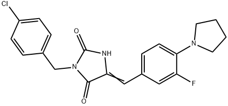 3-(4-chlorobenzyl)-5-[3-fluoro-4-(1-pyrrolidinyl)benzylidene]-2,4-imidazolidinedione 结构式