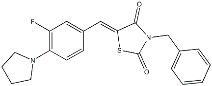 3-benzyl-5-[3-fluoro-4-(1-pyrrolidinyl)benzylidene]-1,3-thiazolidine-2,4-dione 结构式
