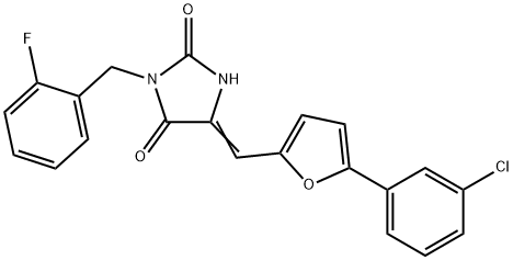 5-{[5-(3-chlorophenyl)-2-furyl]methylene}-3-(2-fluorobenzyl)-2,4-imidazolidinedione 结构式