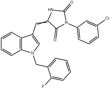 3-(3-chlorophenyl)-5-{[1-(2-fluorobenzyl)-1H-indol-3-yl]methylene}-2,4-imidazolidinedione 结构式