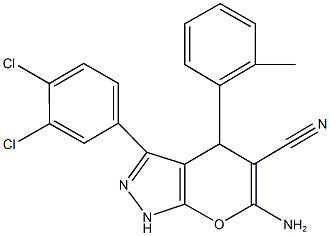 6-amino-3-(3,4-dichlorophenyl)-4-(2-methylphenyl)-1,4-dihydropyrano[2,3-c]pyrazole-5-carbonitrile 结构式