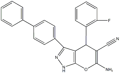 6-amino-3-[1,1'-biphenyl]-4-yl-4-(2-fluorophenyl)-1,4-dihydropyrano[2,3-c]pyrazole-5-carbonitrile 结构式