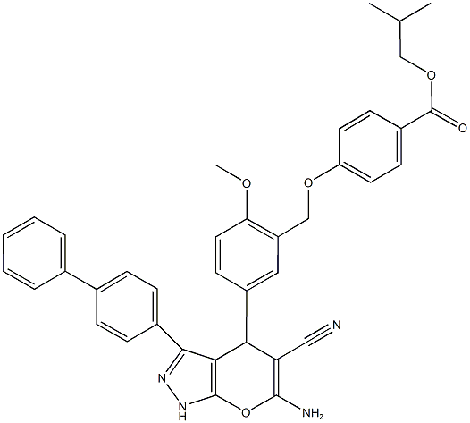 isobutyl 4-{[5-(6-amino-3-[1,1'-biphenyl]-4-yl-5-cyano-1,4-dihydropyrano[2,3-c]pyrazol-4-yl)-2-methoxybenzyl]oxy}benzoate 结构式