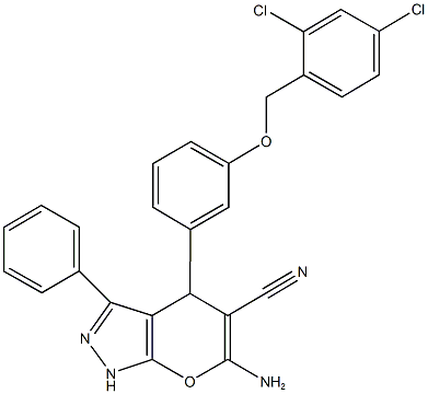 6-amino-4-{3-[(2,4-dichlorobenzyl)oxy]phenyl}-3-phenyl-1,4-dihydropyrano[2,3-c]pyrazole-5-carbonitrile 结构式