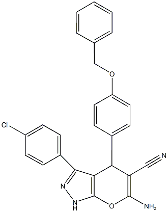 6-amino-4-[4-(benzyloxy)phenyl]-3-(4-chlorophenyl)-1,4-dihydropyrano[2,3-c]pyrazole-5-carbonitrile 结构式