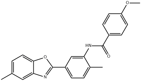 4-methoxy-N-[2-methyl-5-(5-methyl-1,3-benzoxazol-2-yl)phenyl]benzamide 结构式