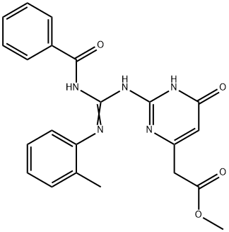 methyl(2-{[(benzoylimino)(2-toluidino)methyl]amino}-6-oxo-3,6-dihydro-4-pyrimidinyl)acetate 结构式