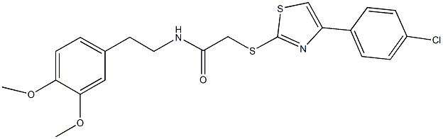 2-{[4-(4-chlorophenyl)-1,3-thiazol-2-yl]sulfanyl}-N-[2-(3,4-dimethoxyphenyl)ethyl]acetamide 结构式