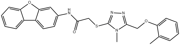 N-dibenzo[b,d]furan-3-yl-2-({4-methyl-5-[(2-methylphenoxy)methyl]-4H-1,2,4-triazol-3-yl}sulfanyl)acetamide 结构式