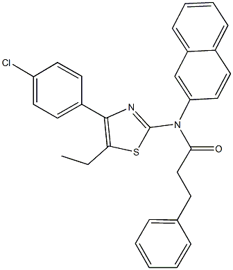 N-[4-(4-chlorophenyl)-5-ethyl-1,3-thiazol-2-yl]-N-(2-naphthyl)-3-phenylpropanamide 结构式