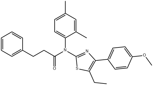 N-(2,4-dimethylphenyl)-N-[5-ethyl-4-(4-methoxyphenyl)-1,3-thiazol-2-yl]-3-phenylpropanamide 结构式