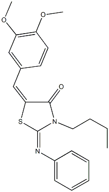 3-butyl-5-(3,4-dimethoxybenzylidene)-2-(phenylimino)-1,3-thiazolidin-4-one 结构式