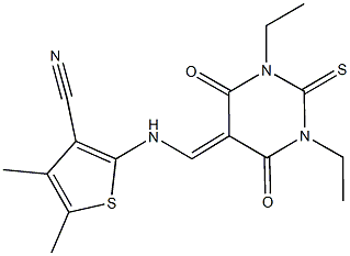 2-{[(1,3-diethyl-4,6-dioxo-2-thioxotetrahydro-5(2H)-pyrimidinylidene)methyl]amino}-4,5-dimethyl-3-thiophenecarbonitrile 结构式