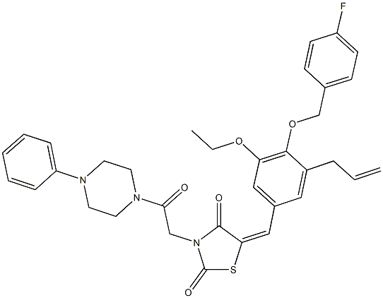 5-{3-allyl-5-ethoxy-4-[(4-fluorobenzyl)oxy]benzylidene}-3-[2-oxo-2-(4-phenylpiperazin-1-yl)ethyl]-1,3-thiazolidine-2,4-dione 结构式