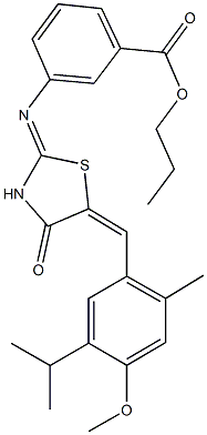 propyl 3-{[5-(5-isopropyl-4-methoxy-2-methylbenzylidene)-4-oxo-1,3-thiazolidin-2-ylidene]amino}benzoate 结构式