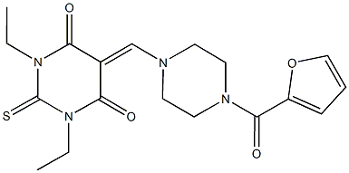 1,3-diethyl-5-{[4-(2-furoyl)-1-piperazinyl]methylene}-2-thioxodihydro-4,6(1H,5H)-pyrimidinedione 结构式