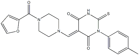 5-{[4-(2-furoyl)-1-piperazinyl]methylene}-1-(4-methylphenyl)-2-thioxodihydro-4,6(1H,5H)-pyrimidinedione 结构式