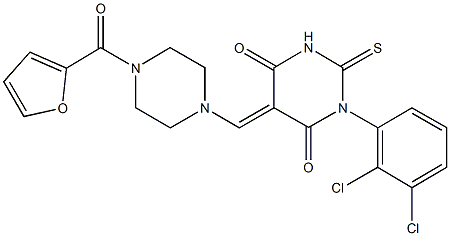 1-(2,3-dichlorophenyl)-5-{[4-(2-furoyl)-1-piperazinyl]methylene}-2-thioxodihydro-4,6(1H,5H)-pyrimidinedione 结构式