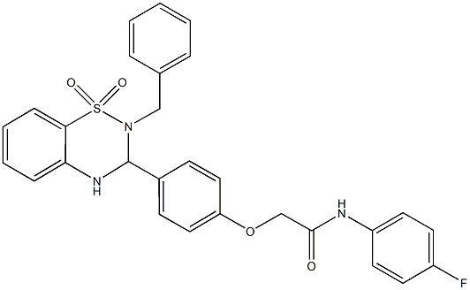 2-[4-(2-benzyl-1,1-dioxido-3,4-dihydro-2H-1,2,4-benzothiadiazin-3-yl)phenoxy]-N-(4-fluorophenyl)acetamide 结构式
