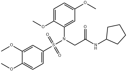 N-cyclopentyl-2-{[(3,4-dimethoxyphenyl)sulfonyl]-2,5-dimethoxyanilino}acetamide 结构式