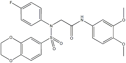 2-[(2,3-dihydro-1,4-benzodioxin-6-ylsulfonyl)-4-fluoroanilino]-N-(3,4-dimethoxyphenyl)acetamide 结构式