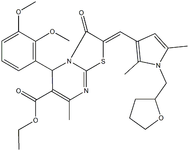 ethyl 5-(2,3-dimethoxyphenyl)-2-{[2,5-dimethyl-1-(tetrahydro-2-furanylmethyl)-1H-pyrrol-3-yl]methylene}-7-methyl-3-oxo-2,3-dihydro-5H-[1,3]thiazolo[3,2-a]pyrimidine-6-carboxylate 结构式